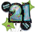 Happy 21st Birthday Mylar Balloon Bouquet Inflated