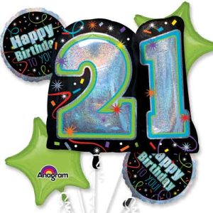 Happy 21st Birthday Mylar Balloon Bouquet Inflated