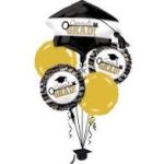 Graduation  Balloon Bouquet Inflated with Helium and attached to Weight