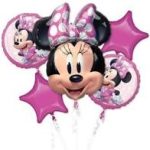 Minnie Mouse Mylar Balloon Bouquet Inflated with Helium and attached to Weight