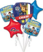 Paw Patrol Happy Birthday Mylar Balloon Bouquet Inflated with Helium and attached to Weight