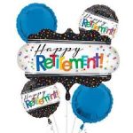 Happy Retirtement Balloon Bouquet Inflated with Helium and attached to Weight