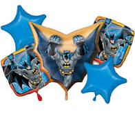 Batman Mylar Balloon Bouquet Inflated with Helium and attached to Weight