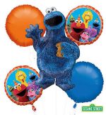 Cookie Monster Mylar Balloon Bouquet Inflated with Helium and attached to Weight
