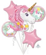 Pink Unicorn Mylar Balloon Bouquet Inflated