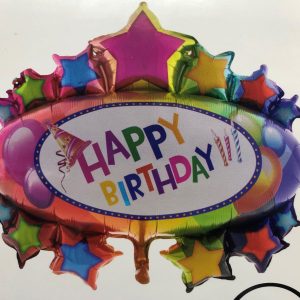Rainbow Oval HB with stars Mylar Party Balloon 37 Inch Inflated