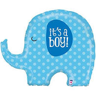 It's a Boy Blue Elephant Mylar Balloon Inflated With Helium