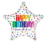 Happy Birthday Colorful Dots Star From All of us Mylar Party Balloon 19 Inch Inflated