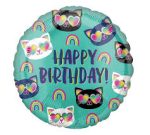 Cool Cat Rainbow 17 inch Mylar Balloon Inflated Helium