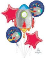 Rocket Spaceship Mylar Balloon bouquet Inflated with Helium