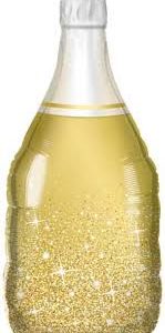 Golden Bubbly Wine Bottle shape 39 Inch Mylar Balloon Inflated with Helium
