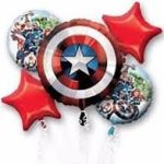 Avengers Shield Mylar Balloon Bouquet Inflated with Helium and attached to Weight