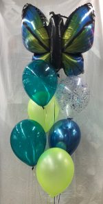 Butterfly Mylar, Latex and Glitter Balloon Bouquet Inflated With Helium