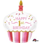 1st Birthday Cupcake Girl Balloon Shape 36 Inch Inflated
