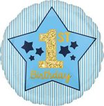 1st Birthday Blue and Gold Mylar Party Balloon 18 Inch Inflated