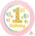 1st Birthday Girl Pink & Gold Mylar balloon