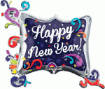 34" Happy New Year Swirl Frame Mylar Balloon  Inflated