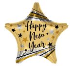 18" Happy New Year Gold Star Mylar Balloon Inflated