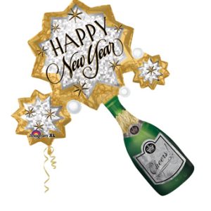 36" New Year Champagne Burst Super Shape Mylar Balloon Inflated