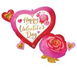 Happy Valentine's Day Heart Rose Mylar Balloon 32 Inch Inflated