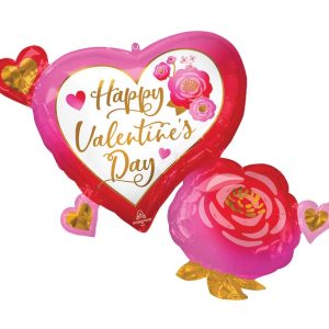 Happy Valentine's Day Heart Rose Mylar Balloon 32 Inch Inflated