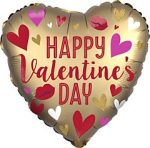Happy Valentine's Day Satin Gold Sateen Mylar Balloon 18 inch Inflated