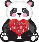 Happy Valentine's Day Panda with Red Heart Mylar Balloon 16 inch Inflated