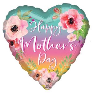 Happy Mother's Day Heart with Flowers Mylar Balloon Inflated