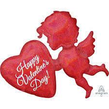 Sparkling Valentine's Day Cupid Mylar Balloon 34 Inch Inflated