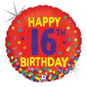 Sweet 16 Confetti Mylar Balloon 18 Inch Inflated