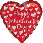 Happy Valentine's Day Silver Hearts Mylar Balloon 18 inch Inflated