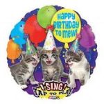Happy Birthday Mew (Cat Music) singing Mylar Balloon 28 Inch Inflated
