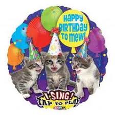 Happy Birthday Mew (Cat Music) singing Mylar Balloon 28 Inch Inflated