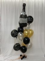 Elegant Champagne bottle & Jewls  Bouquet Inflated With Helium and attached to weight
