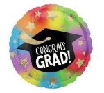 Congrats Grad! 18in Colorful with Gold Stars Mylar Balloon inflated