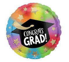 Congrats Grad! 18in Colorful with Gold Stars Mylar Balloon inflated