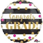 Congrats Grad! 18in Gold and Hot Pink Dots Mylar Balloon inflated