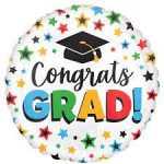 Congrats Grad! 18in Multi Color Stars Mylar Balloon inflated