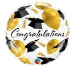 Congratulations Graduation Black Caps and Gold Balloons 18" Mylar Balloon inflated