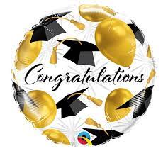 Congratulations Graduation Black Caps and Gold Balloons 18" Mylar Balloon inflated