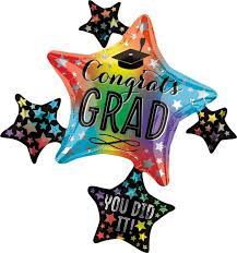 Congrats Grad You Did it! 35in Multi Color 4 Stars Mylar Balloon inflated