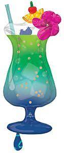 Tropical Blue Hawaiian Drink 37in Mylar Balloon Inflated