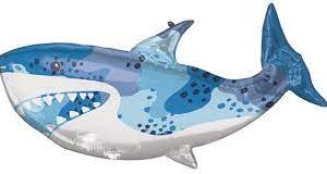Blue and White Shark (Fish) 38 Inch Mylar Balloon Inflated