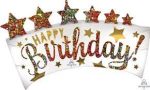Happy Birthday Banner with stars 34 Inch Mylar Balloon Inflated