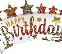 Happy Birthday Banner with stars 34 Inch Mylar Balloon Inflated
