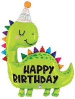 Green Happy Birthday Dinosaur 38 Inch Mylar Balloon Inflated