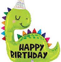 Green Happy Birthday Dinosaur 38 Inch Mylar Balloon Inflated