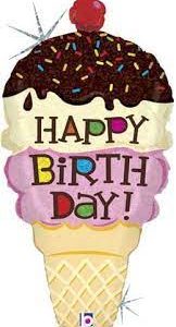 Happy Birthday Ice Cream Corn 33 Inch Mylar Balloon Inflated