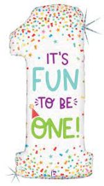 1st Birthday - It's Fun to be One Confetti Mylar Balloon 41 Inch Inflated