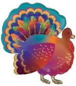 Thanksgiving Glitter Turkey 32in Mylar Balloon Inflated